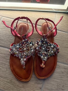Gianni Bini Jeweled Pearl Strap Sandals